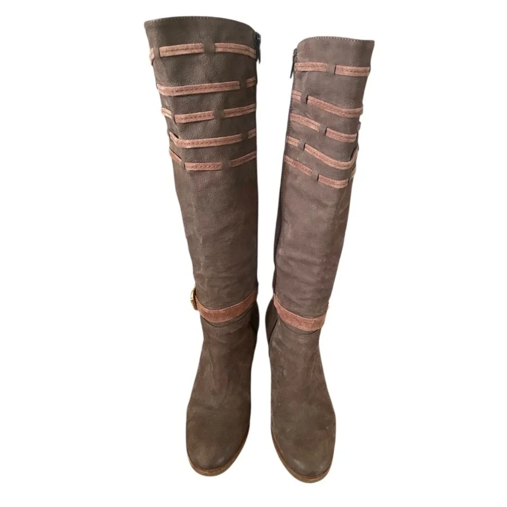 Napoleoni Italian Leather Suede Wedge Boots Women's Size‎ 39 Knee High
